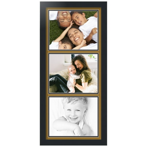 ArtToFrames Collage Photo Picture Frame with 3 - 8x10" Openings, Framed in Black with El Dorado and Black Mats (CDM-3926-1052)