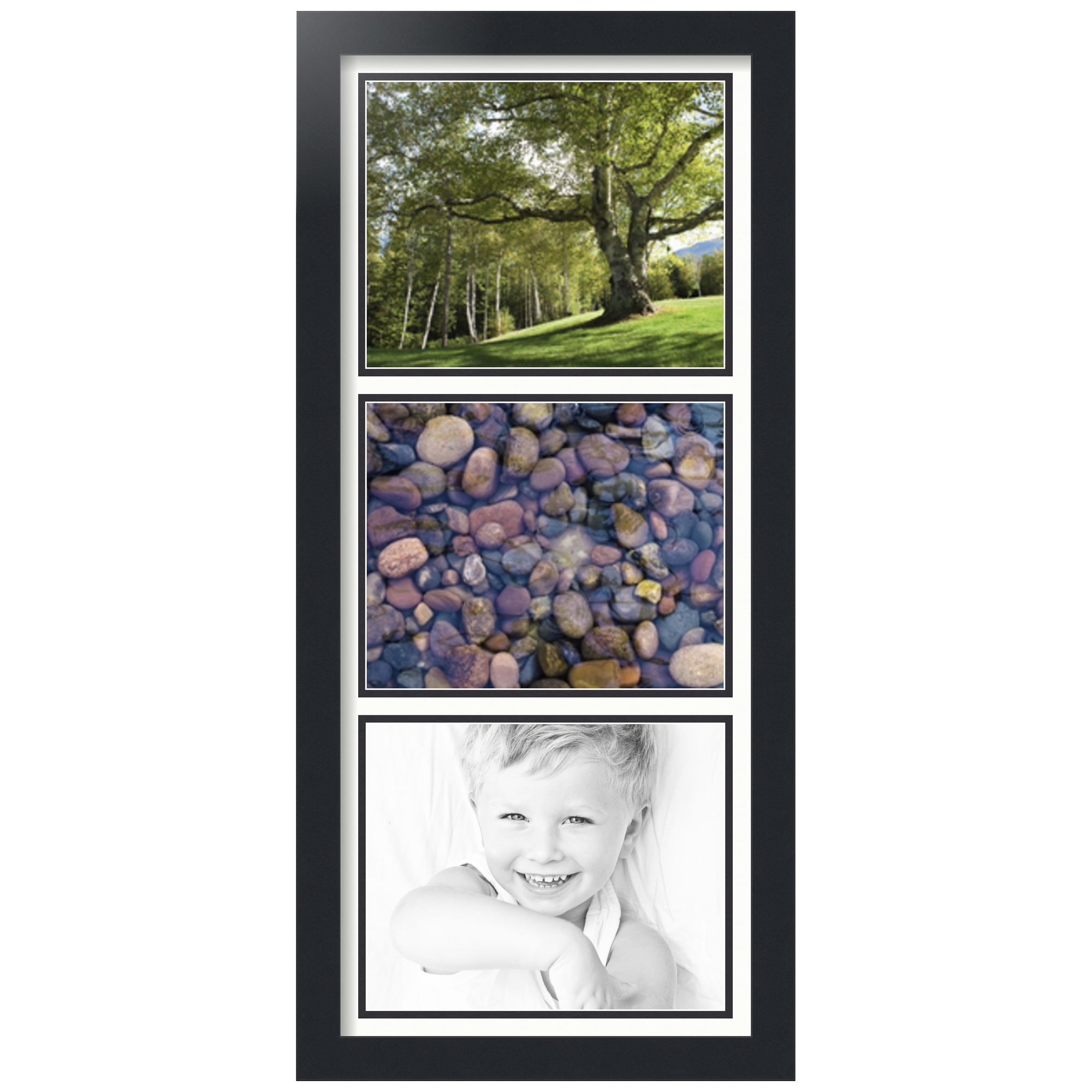 ArtToFrames Collage Photo Picture Frame with 3 - 8x10" Openings, Framed in Black with Fabric White and Black Mats (CDM-3926-5767)