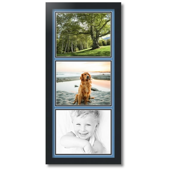 ArtToFrames Collage Photo Picture Frame with 3 - 8x10" Openings, Framed in Black with Liberty Blue and Black Mats (CDM-3926-1052)