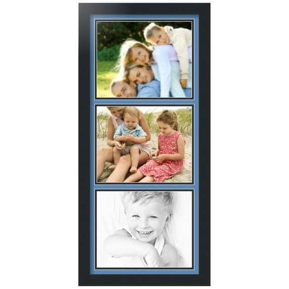 ArtToFrames Collage Photo Picture Frame with 3 - 8x10" Openings, Framed in Black with Liberty Blue and Black Mats (CDM-3926-5767)