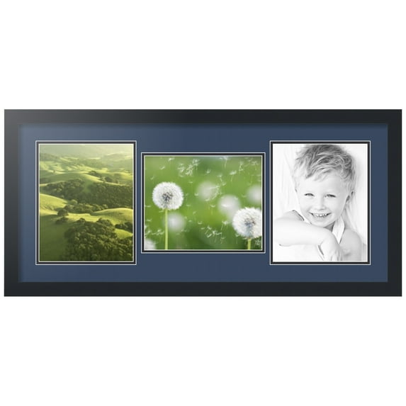 ArtToFrames Collage Photo Picture Frame with 3 - 8x10 Openings, Framed in Black with Midnight Blue and Black Mats (CDM-3926-70)