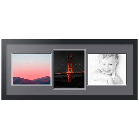 ArtToFrames Collage Photo Picture Frame with 3 - 8x10" Openings, Framed in Black with Mountain Grey and Black Mats (CDM-3926-212)