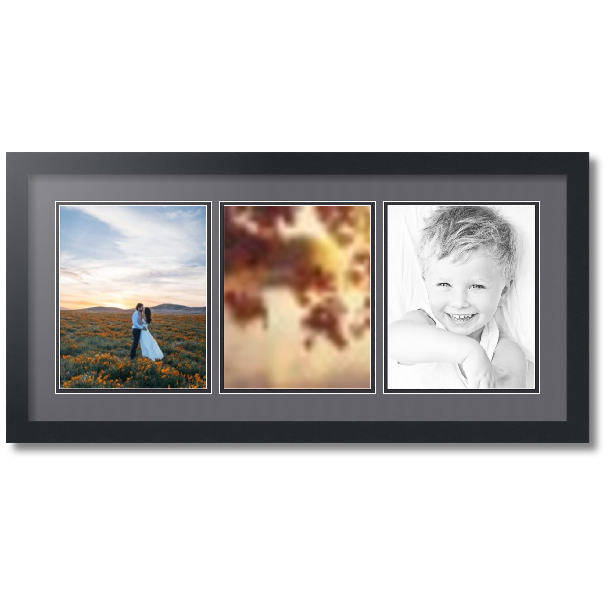 ArtToFrames Collage Photo Picture Frame with 3 - 8x10" Openings, Framed in Black with Mountain Grey and Black Mats (CDM-3926-25)