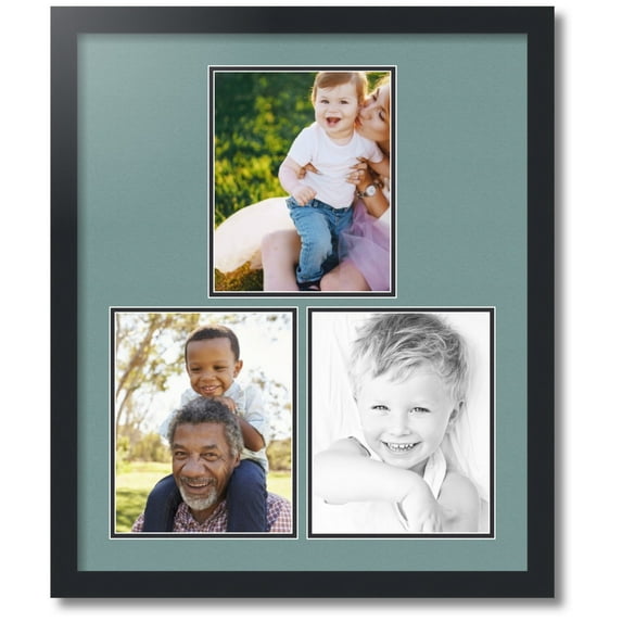 ArtToFrames Collage Photo Picture Frame with 3 - 8x10 Openings, Framed in Black with Nile Green and Black Mats (CDM-3926-82)
