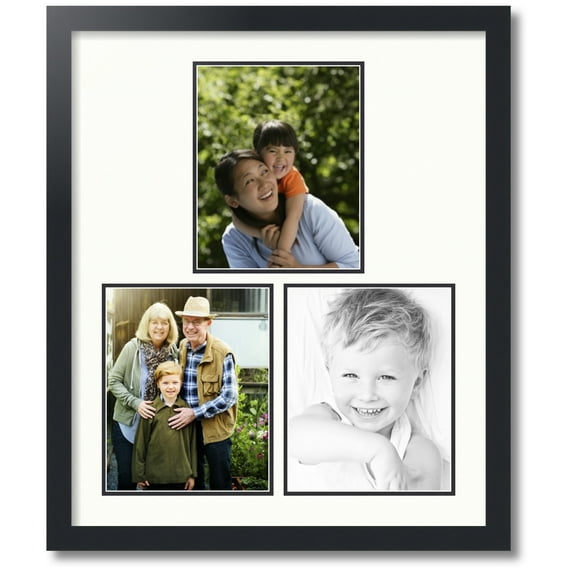 ArtToFrames Collage Photo Picture Frame with 3 - 8x10 Openings, Framed in Black with Porcelain and Black Mats (CDM-3926-82)
