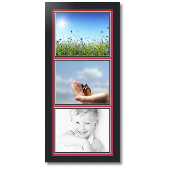 ArtToFrames Collage Photo Picture Frame with 3 - 8x10 Openings, Framed in Black with Rouge and Black Mats (CDM-3926-1)
