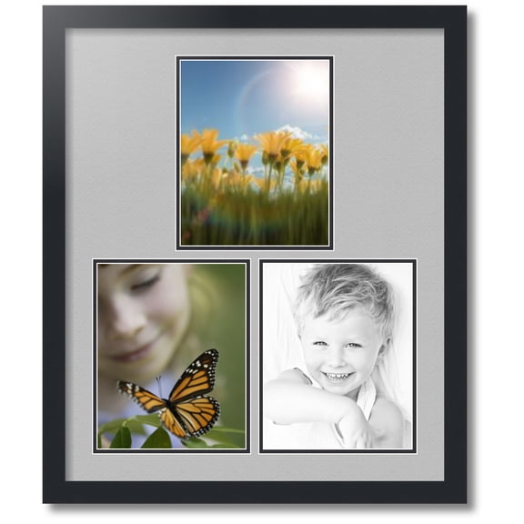 ArtToFrames Collage Photo Picture Frame with 3 - 8x10 Openings, Framed in Black with TV Grey and Black Mats (CDM-3926-82)