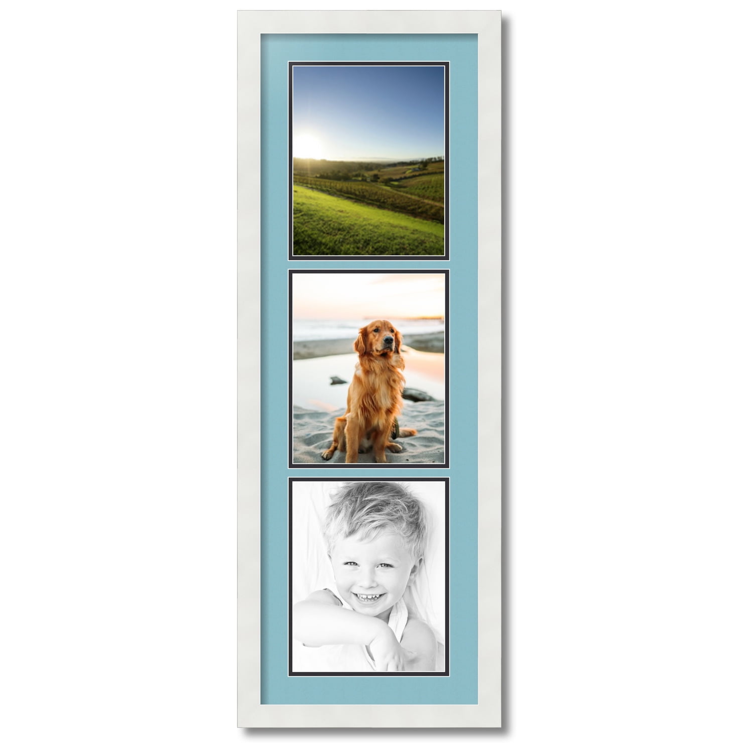 ArtToFrames Collage Photo Picture Frame with 3 - 4x10 Openings, Framed in  White with Red Orange and Black Mats (CDM-3966-67)