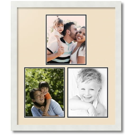ArtToFrames Collage Photo Picture Frame with 3 - 8x10 Openings, Framed in White with French Creme and Black Mats (CDM-3966-82)
