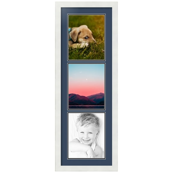 ArtToFrames Collage Photo Picture Frame with 3 - 8x10 Openings, Framed in White with Midnight Blue and Black Mats (CDM-3966-73)
