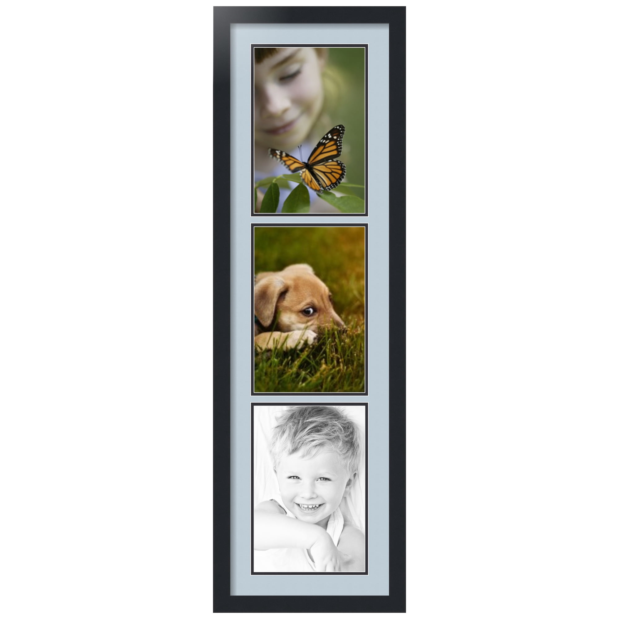 ArtToFrames Collage Photo Picture Frame with 3 - 8x12 Openings, Framed in Black with Baby Blue and Black Mats (CDM-3926-73)