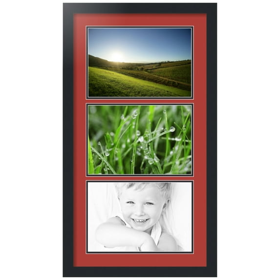ArtToFrames Collage Photo Picture Frame with 3 - 8x12" Openings, Framed in Black with Deep Red and Black Mats (CDM-3926-876)