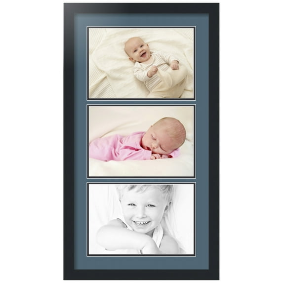 ArtToFrames Collage Photo Picture Frame with 3 - 8x12 Openings, Framed in Black with Dutch Blue and Black Mats (CDM-3926-901)