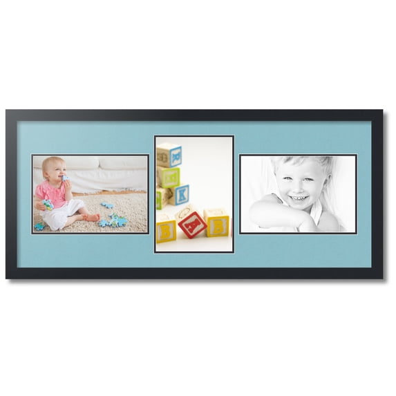 ArtToFrames Collage Photo Picture Frame with 3 - 8x12 Openings, Framed in Black with French Blue and Black Mats (CDM-3926-99)