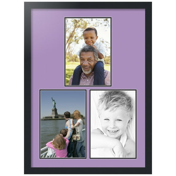 ArtToFrames Collage Photo Picture Frame with 3 - 8x12 Openings, Framed in Black with Lavender Mist and Black Mats (CDM-3926-82)