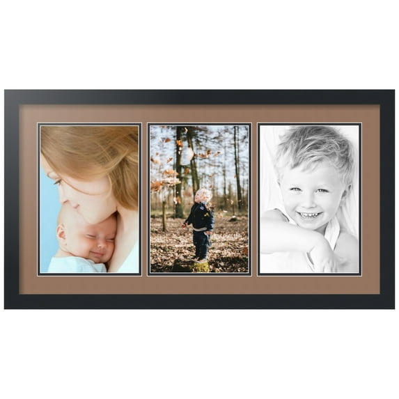 ArtToFrames Collage Photo Picture Frame with 3 - 8x12 Openings, Framed in Black with Sandpiper and Black Mats (CDM-3926-65)