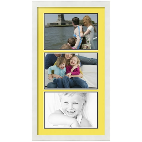 ArtToFrames Collage Photo Picture Frame with 3 - 8x12 Openings, Framed in White with Canary and Black Mats (CDM-3966-901)
