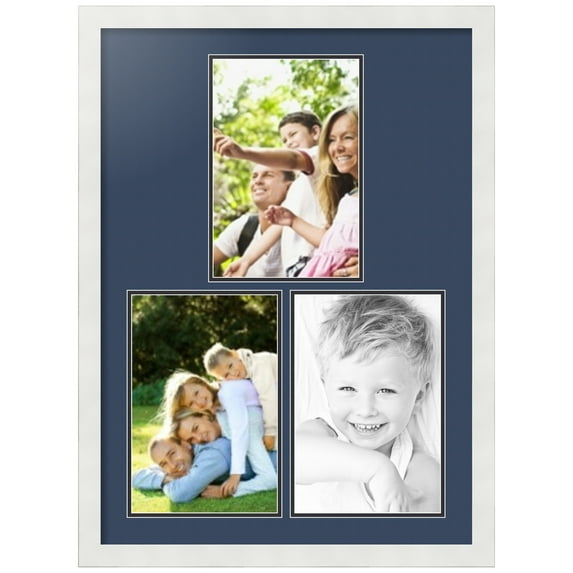 ArtToFrames Collage Photo Picture Frame with 3 - 8x12 Openings, Framed in White with Midnight Blue and Black Mats (CDM-3966-82)