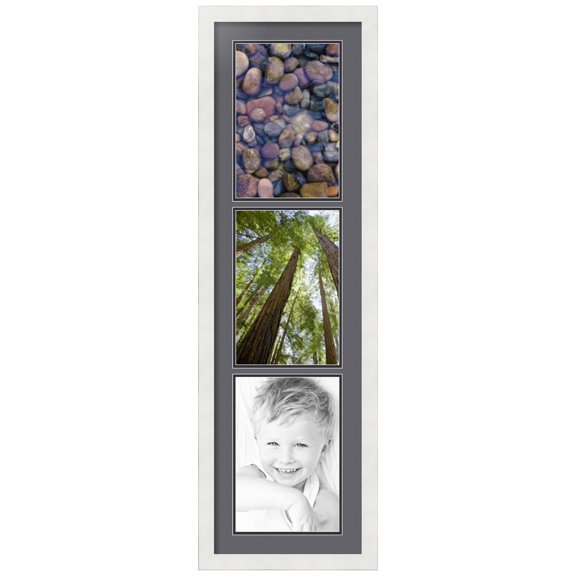 ArtToFrames Collage Photo Picture Frame with 3 - 8x12" Openings, Framed in White with Mountain Grey and Black Mats (CDM-3966-868)