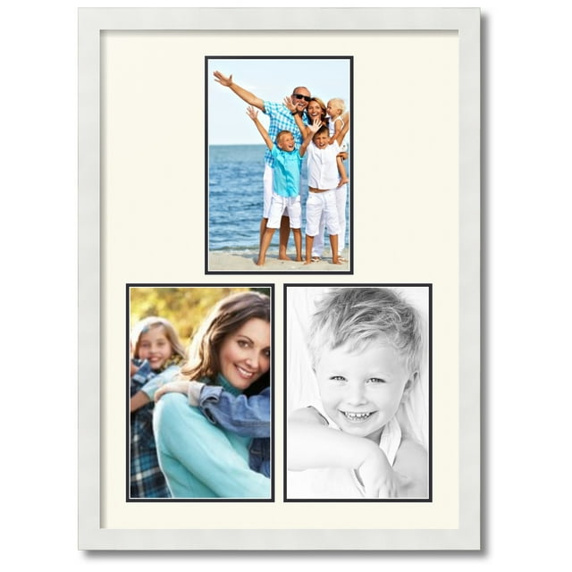 ArtToFrames Collage Photo Picture Frame with 3 - 8x12 Openings, Framed in White with Off White and Black Mats (CDM-3966-82)
