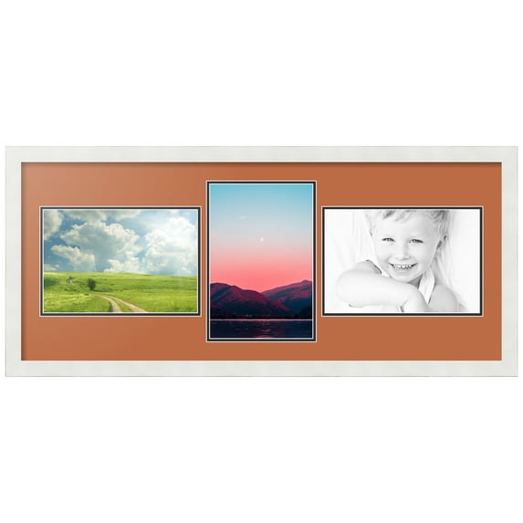 ArtToFrames Collage Photo Picture Frame with 3 - 8x12 Openings, Framed in White with Red Orange and Black Mats (CDM-3966-99)