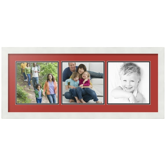 ArtToFrames Collage Photo Picture Frame with 3 - 8x8" Openings, Framed in White with Deep Red and Black Mats (CDM-3966-96)