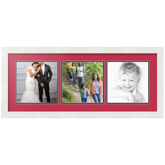 ArtToFrames Collage Photo Picture Frame with 3 - 8x8 Openings, Framed in White with Rouge and Black Mats (CDM-3966-66)