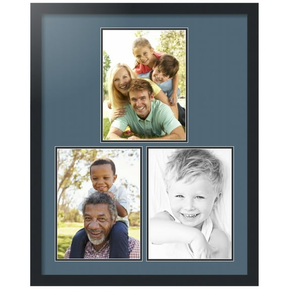 ArtToFrames Collage Photo Picture Frame with 3 - 9x12 Openings, Framed in Black with Dutch Blue and Black Mats (CDM-3926-82)