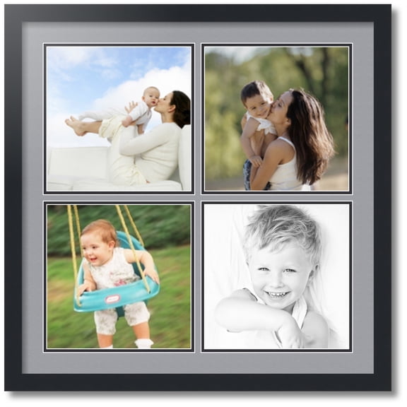 ArtToFrames Collage Photo Picture Frame with 4 - 10x10" Openings, Framed in Black with Silver and Black Mats (CDM-3926-1593)