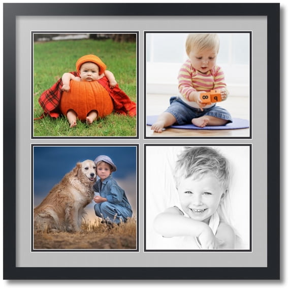 ArtToFrames Collage Photo Picture Frame with 4 - 10x10" Openings, Framed in Black with TV Grey and Black Mats (CDM-3926-1593)
