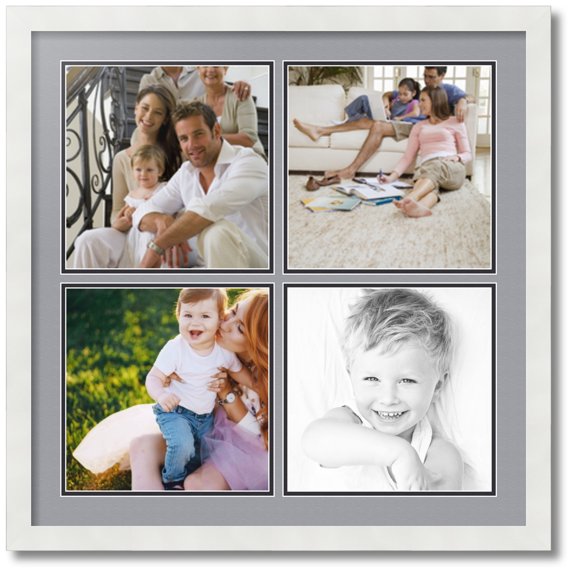 ArtToFrames Collage Photo Picture Frame with 4 - 10x10" Openings, Framed in White with Silver and Black Mats (CDM-3966-1593)