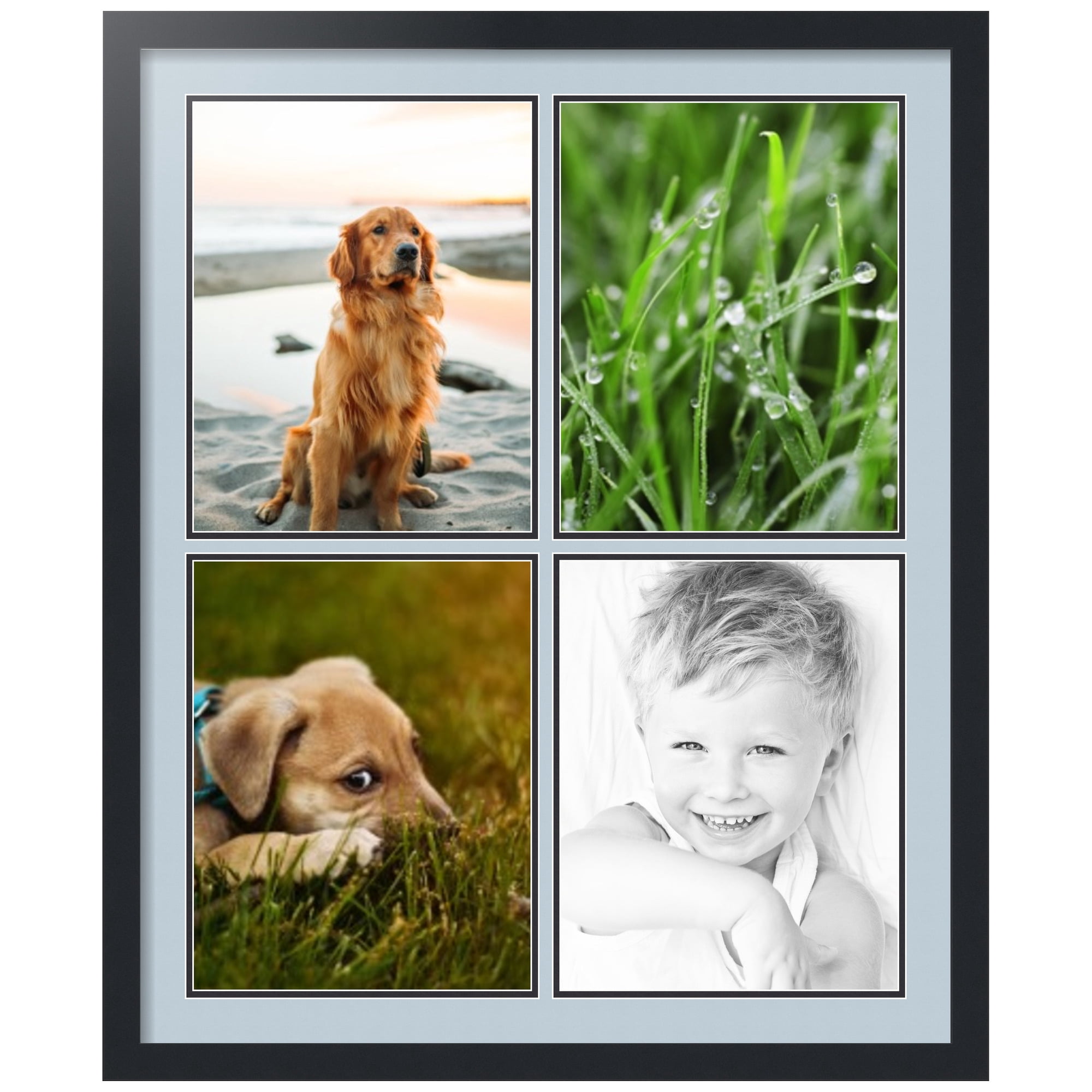 ArtToFrames Collage Photo Picture Frame with 4 - 11x14 Openings, Framed in Black with Baby Blue and Black Mats (CDM-3926-1)