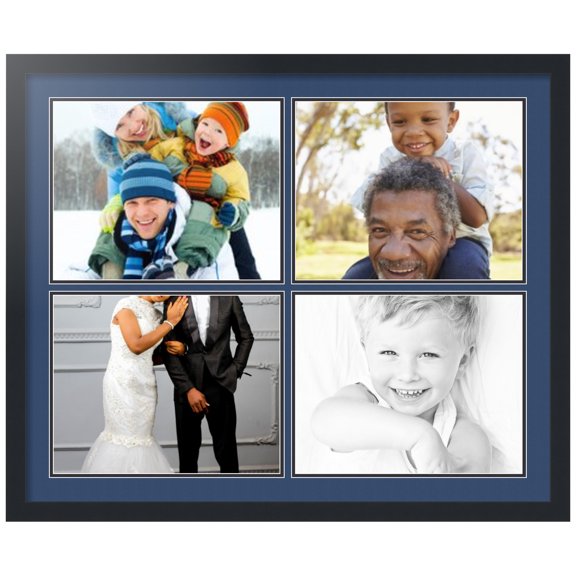 ArtToFrames Collage Photo Picture Frame with 4 - 11x14" Openings, Framed in Black with Delft Blue and Black Mats (CDM-3926-9)
