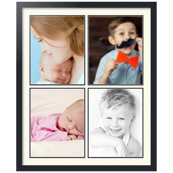 ArtToFrames Collage Photo Picture Frame with 4 - 11x14 Openings, Framed in Black with Off White and Black Mats (CDM-3926-1)