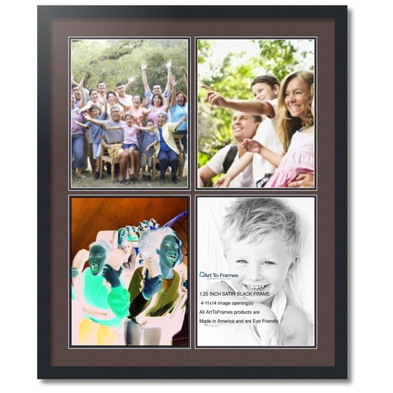 ArtToFrames Collage Photo Picture Frame with 4 - 11x14 Openings, Framed in Black with Peat and Black Mats (CDM-3926-1)