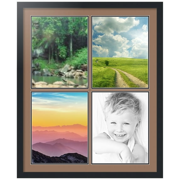 ArtToFrames Collage Photo Picture Frame with 4 - 11x14 Openings, Framed in Black with Sandpiper and Black Mats (CDM-3926-1)