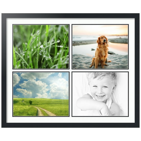 ArtToFrames Collage Photo Picture Frame with 4 - 11x14 Openings, Framed in Black with Super White and Black Mats (CDM-3926-3)