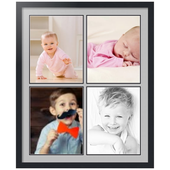 ArtToFrames Collage Photo Picture Frame with 4 - 11x14 Openings, Framed in Black with TV Grey and Black Mats (CDM-3926-1)