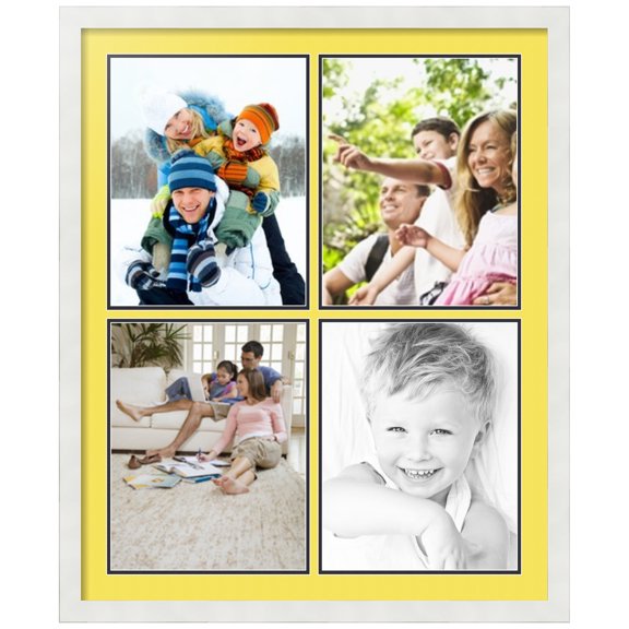 ArtToFrames Collage Photo Picture Frame with 4 - 11x14" Openings, Framed in White with Canary and Black Mats (CDM-3966-588)