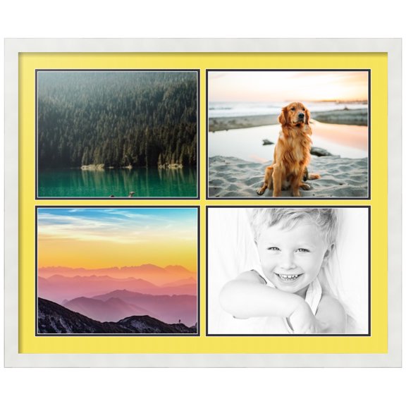 ArtToFrames Collage Photo Picture Frame with 4 - 11x14" Openings, Framed in White with Canary and Black Mats (CDM-3966-9)