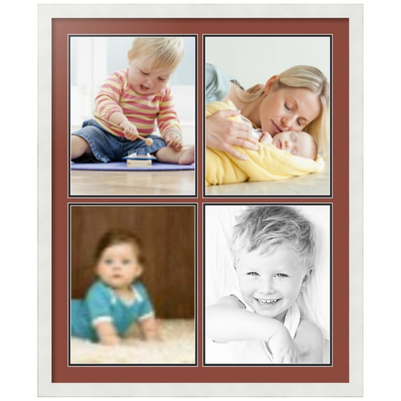 ArtToFrames Collage Photo Picture Frame with 4 - 11x14" Openings, Framed in White with Cognac and Black Mats (CDM-3966-588)
