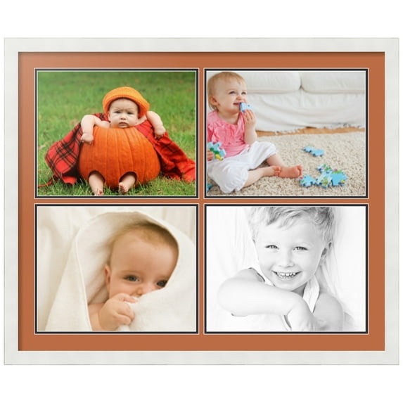 ArtToFrames Collage Photo Picture Frame with 4 - 11x14 Openings, Framed in White with Red Orange and Black Mats (CDM-3966-3)