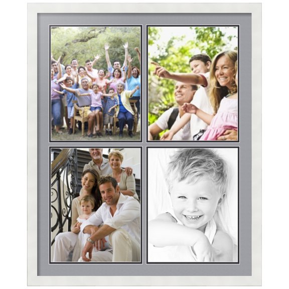 ArtToFrames Collage Photo Picture Frame with 4 - 11x14" Openings, Framed in White with Silver and Black Mats (CDM-3966-588)