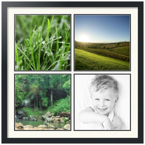 ArtToFrames Collage Photo Picture Frame with 4 - 12x12" Openings, Framed in Black with Chantilly and Black Mats (CDM-3926-1594)