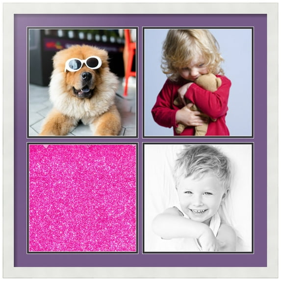 ArtToFrames Collage Photo Picture Frame with 4 - 12x12" Openings, Framed in White with Grape and Black Mats (CDM-3966-2)