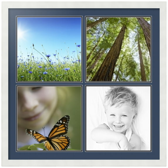ArtToFrames Collage Photo Picture Frame with 4 - 12x12 Openings, Framed in White with Midnight Blue and Black Mats (CDM-3966-2)