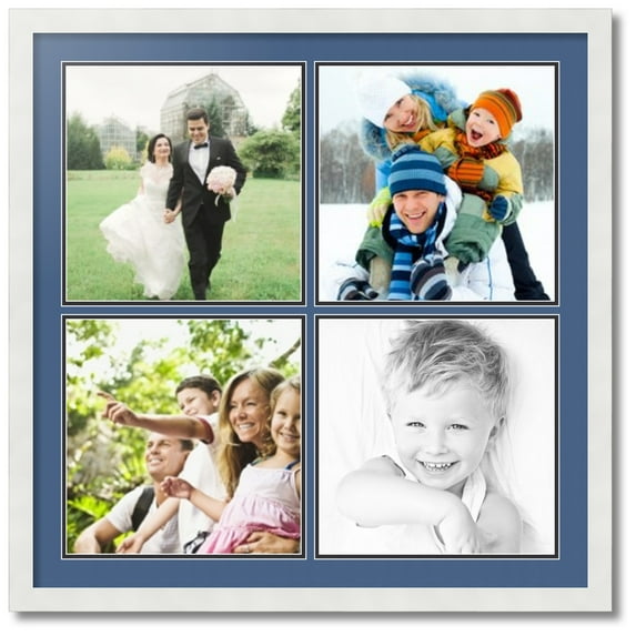 ArtToFrames Collage Photo Picture Frame with 4 - 12x12 Openings, Framed in White with Royal and Black Mats (CDM-3966-2)