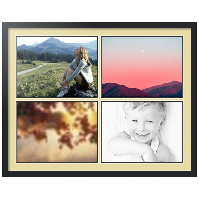 ArtToFrames Collage Photo Picture Frame with 4 - 12x16" Openings, Framed in Black with Buttercup and Black Mats (CDM-3926-1601)