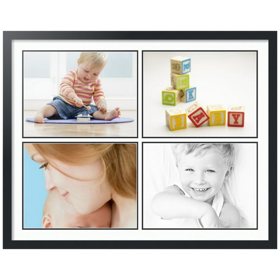 ArtToFrames Collage Photo Picture Frame with 4 - 12x16 Openings, Framed in Black with Super White and Black Mats (CDM-3926-3)