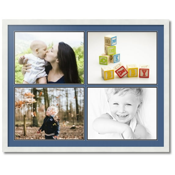 ArtToFrames Collage Photo Picture Frame with 4 - 12x16 Openings, Framed in White with Royal and Black Mats (CDM-3966-3)